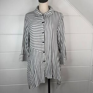 Soft Surroundings Button Down Tunic Top Womens 1X Asymmetrical Stripe 3/4 Sleeve